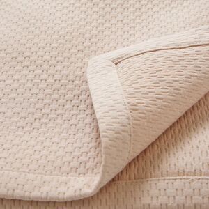 Hudson Park Collection Lattice Texture Blanket 100% Cotton Full Queen Tan Beige